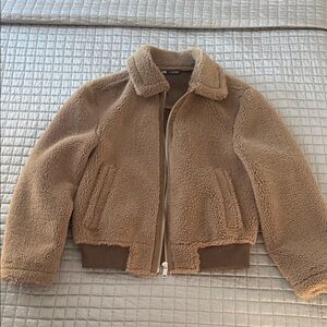 Zara Men's Tan Sherpa Bomber Jacket